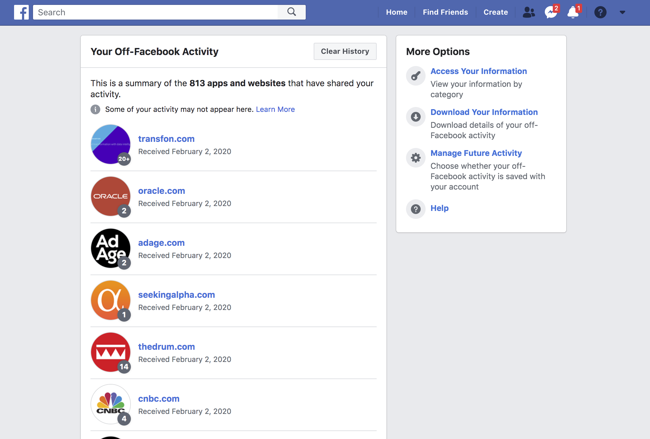 Off facebook activities