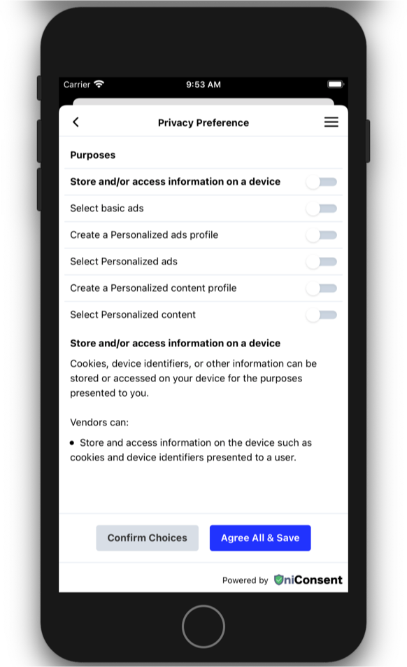 Mobile In-App Consent Management Solution across iOS, Android, Flutter, and React Native