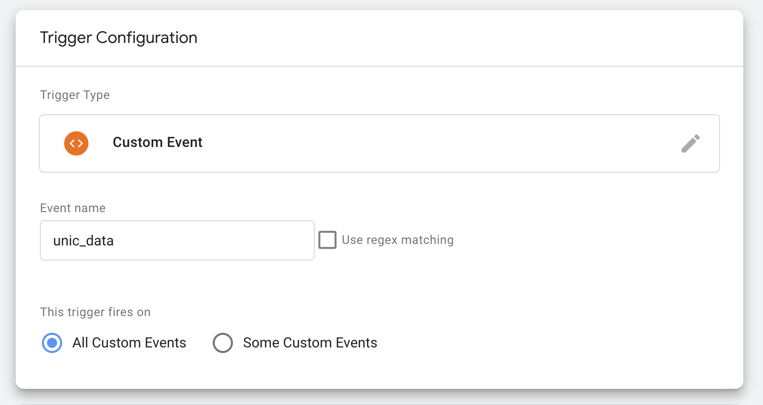 Setup Custom Event trigger unic_data Setup Custom Event trigger unic_data